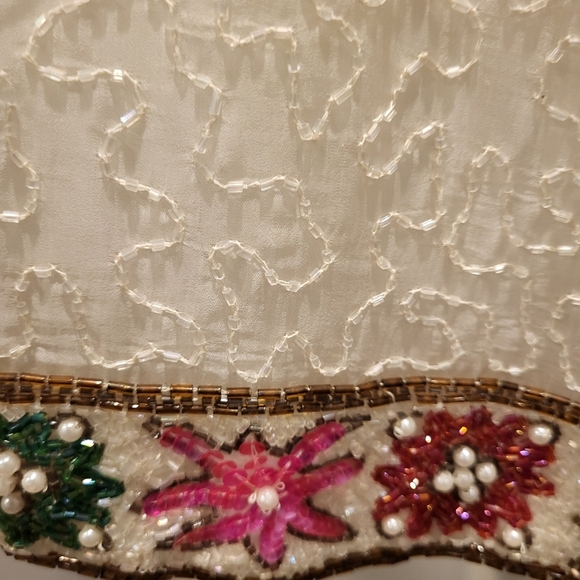 Vintage Lawrence Kazar New York Silk Beaded Cream Beaded Floral Top Size XL - Picture 6 of 7